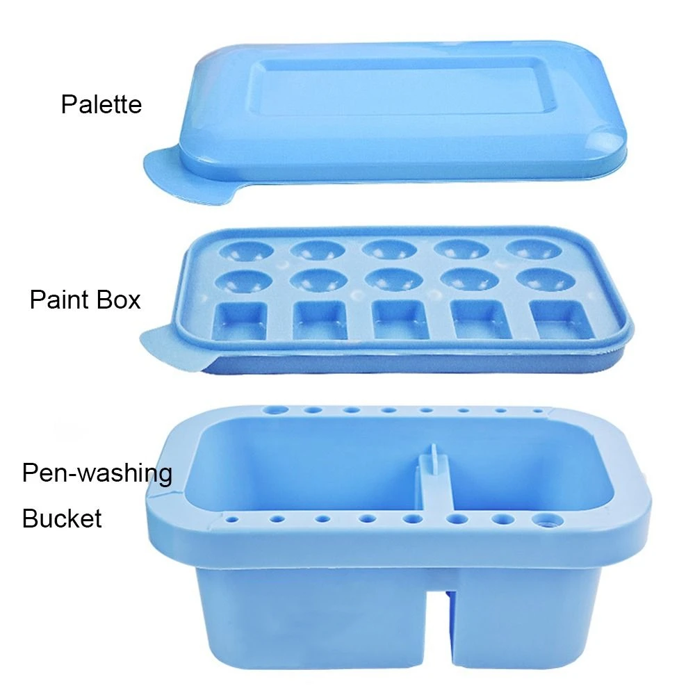 Multifunctional 3-in-1 Brush Washer Brush Bucket Rectangular Multi-purpose Paint Box Portable Plastics Blue Palette Oil Painting