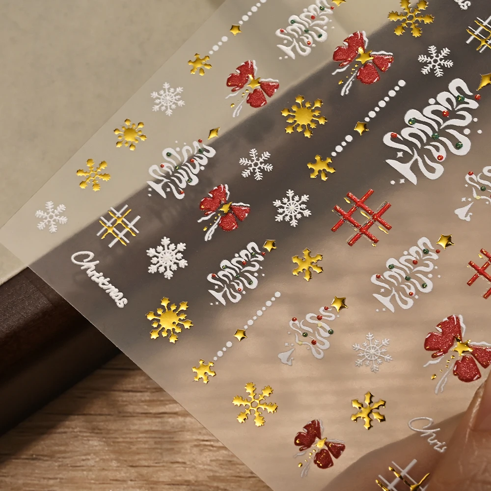 5D Gold-bronzing Christmas Trees Series Nail Stickers Santa-Claus Self Adhesive Decals New Year's Vibe Xmas Nail Art Decorations