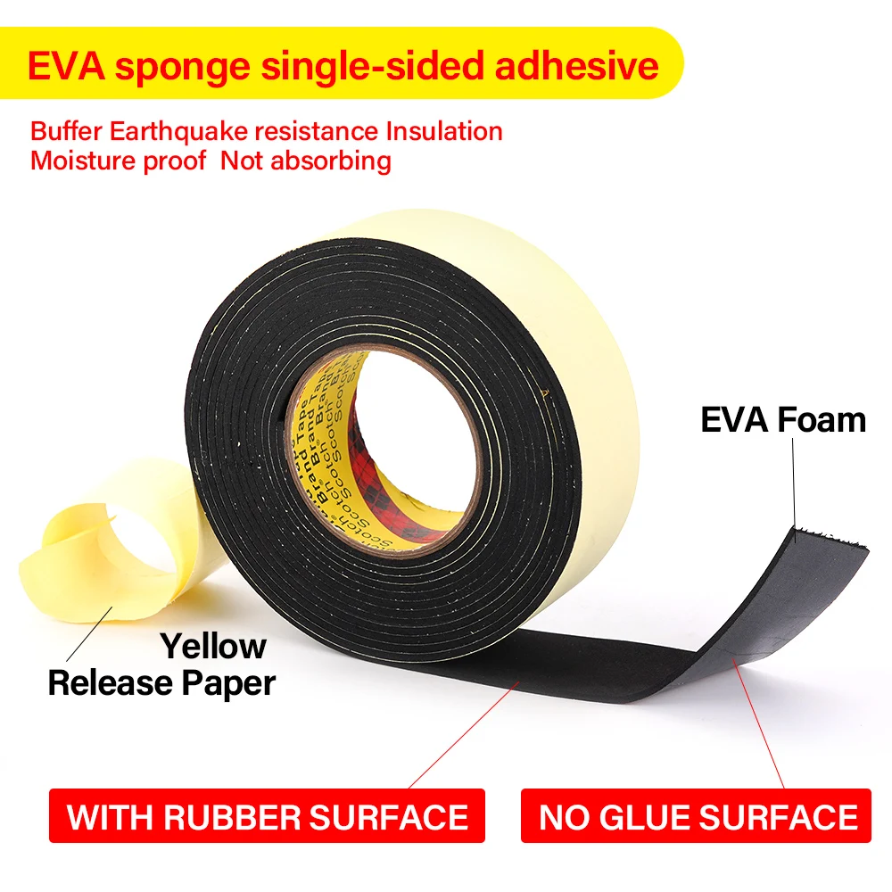 

5M EVA Foam Single-Sided Tape Waterproof And Soundproof Anti-Collision Pad Black Adhesive Sponge Door And Window Sealing Strip