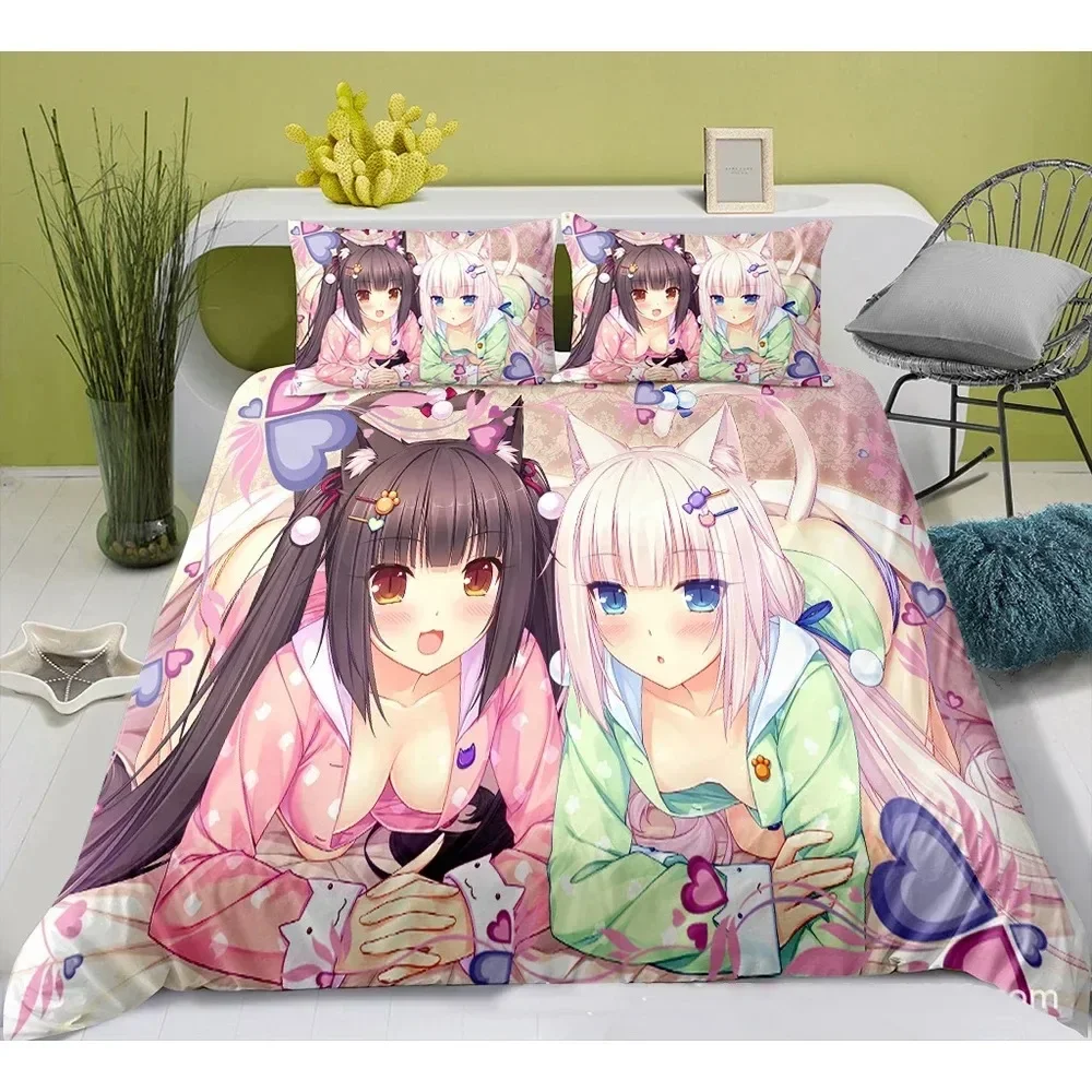 لطيف أنيمي القط خادمة نمط NEKOPARA 3 قطعة طقم سرير لعبة الطباعة حاف الغطاء و المخدة غرفة نوم تزيين للمراهقين أوتاكو