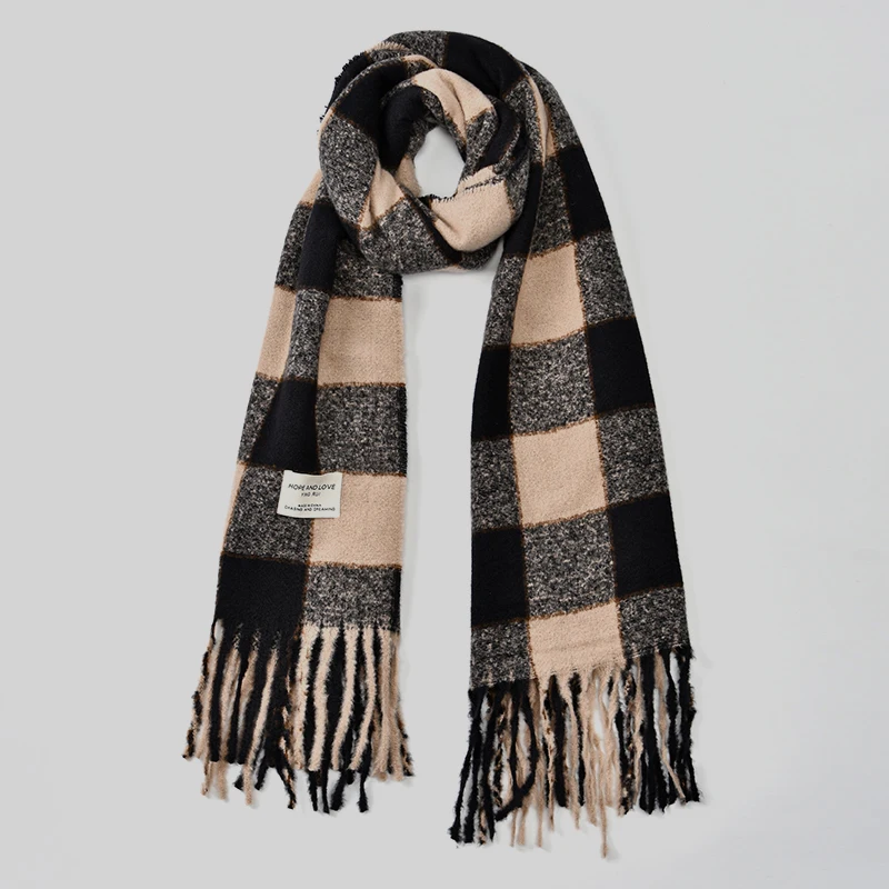 2024 New Tassel Cashmere Scarf Color Contrast Plaid Shawl Wrap Woman Winter Scarf Soft Pashmina Echarpe Thick Warm Stoles Muffle