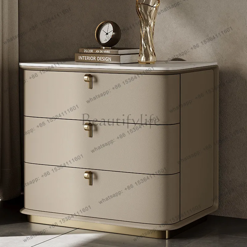 YJ Light luxury solid wood bedside table Modern simple leather home bedroom shelf Italian storage