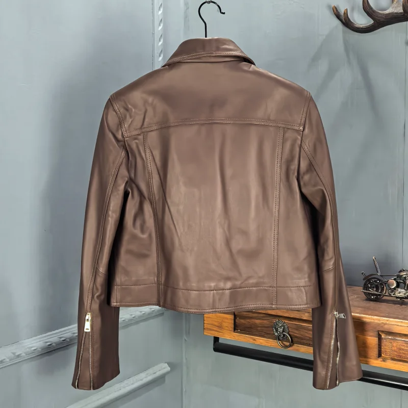 2026年春 レディース 本革シープスキンジャケット カジュアルコート シングルボタンデザイン ターンダウンカラー アシンメトリー ユーススタイル