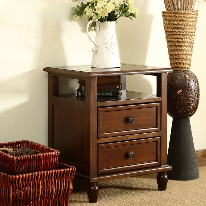 

All solid wood bedside table modern simple American corner cabinet bedroom drawer storage cabinet cherry wood furniture