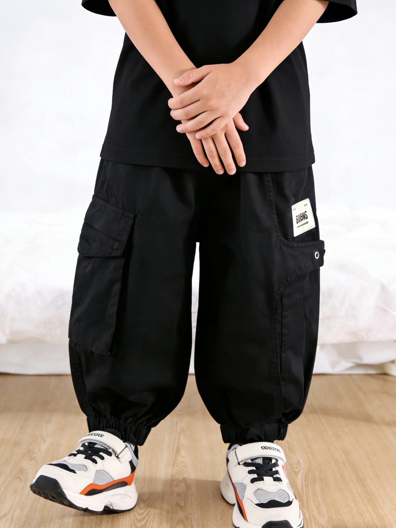 Breathable Kids Cargo Pants, Soft Lightweight Toddler Boy Black Trousers, Durable Multi-Pocket Casual Pants For School & Play