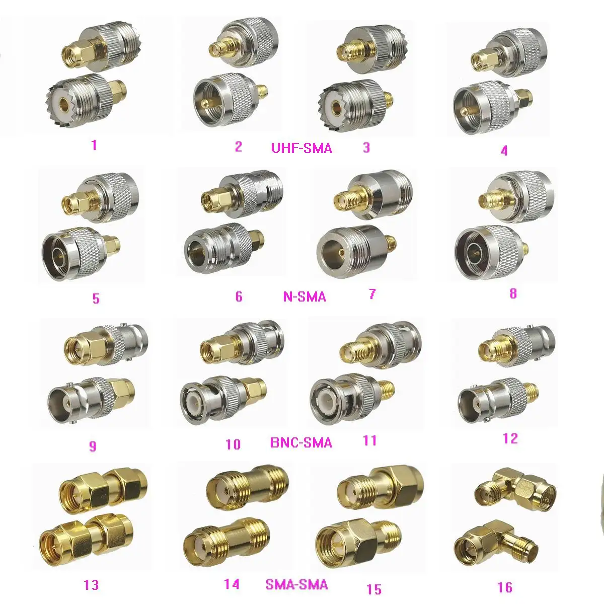 1 Stück Adapter-Steckverbinder SMA auf UHF PL259 SO239 / N / BNC / SMA Stecker & Buchse RF Koaxial Messing Gerade Neu FJP-830