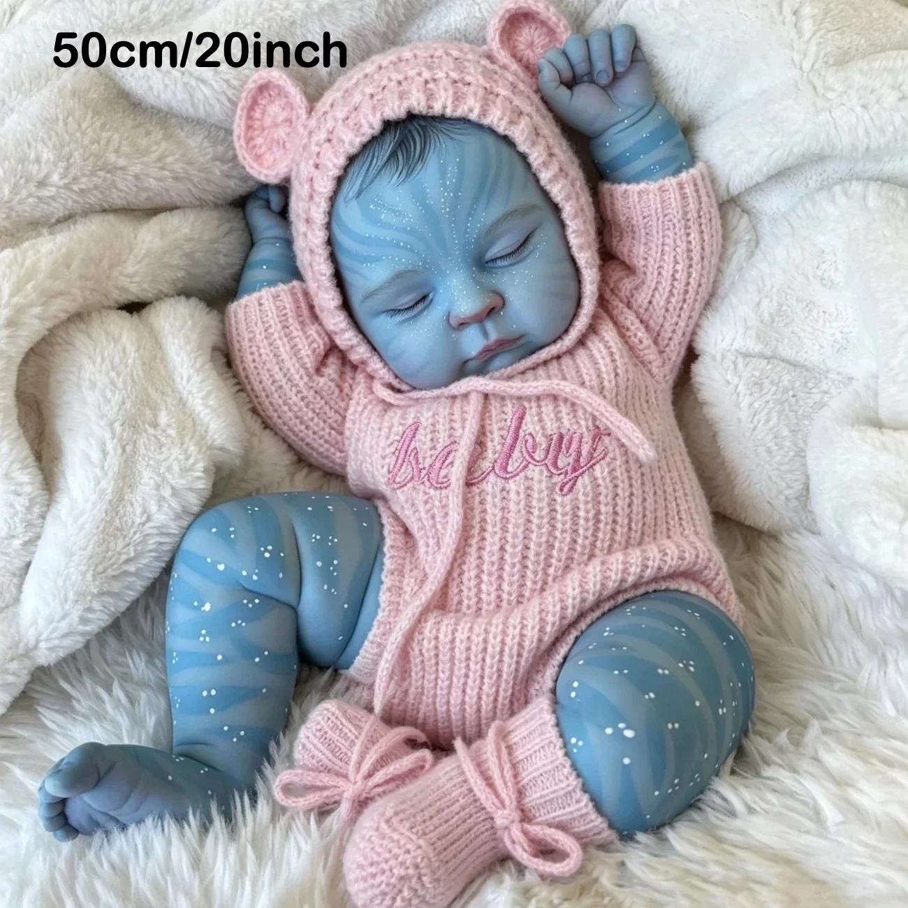 BZDOLL Cloth Body 50CM Blue Skin Avatar Reborn Baby Doll, 20 Inch Lifelike Handmade Toy, Fashion Birthday Gift