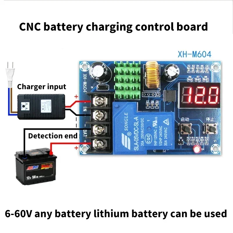 

XH-M604 DC 6V-60V Lithium Battery Charging Control Module Digital Full Power Off Overcharge Protection Switch