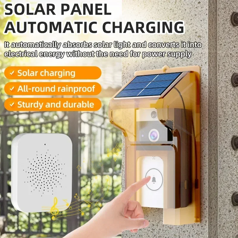 2026 Wireless Smart Doorbell Solar Charge Cover Waterproof WiFi Security Camera Video Intercom Digital Peephole Ring Door Bell