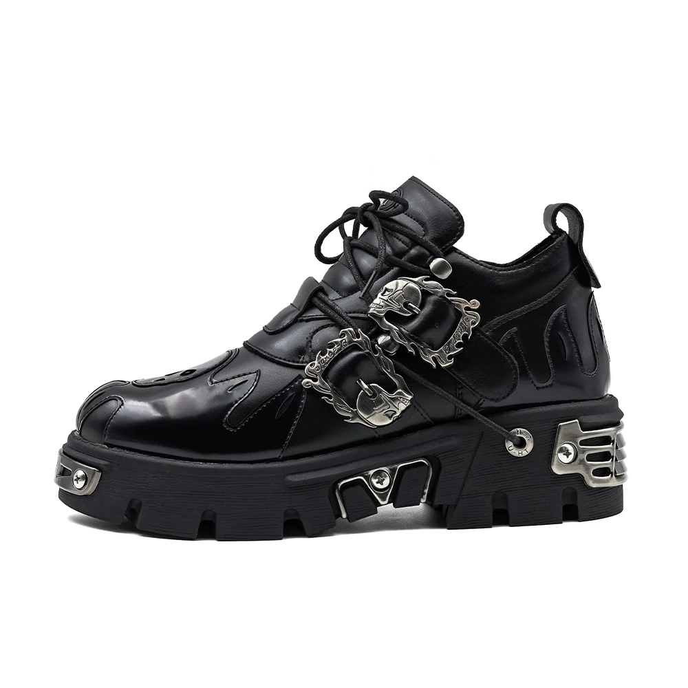 2025 NEW Punk Style Women Shoes Lace-up heel height 6CM Platform Shoes Woman Gothic Ankle Rock Boots Metal Decor Woman Sneakers