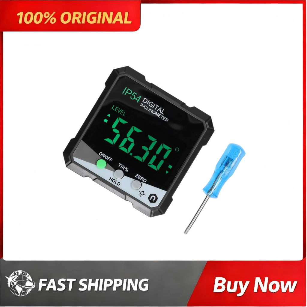 Green IP54 4x90° Digital Protractor LCD Backlight Magnetic Angle Finder Level Gauge Absolute Relative Measurement Data Hold