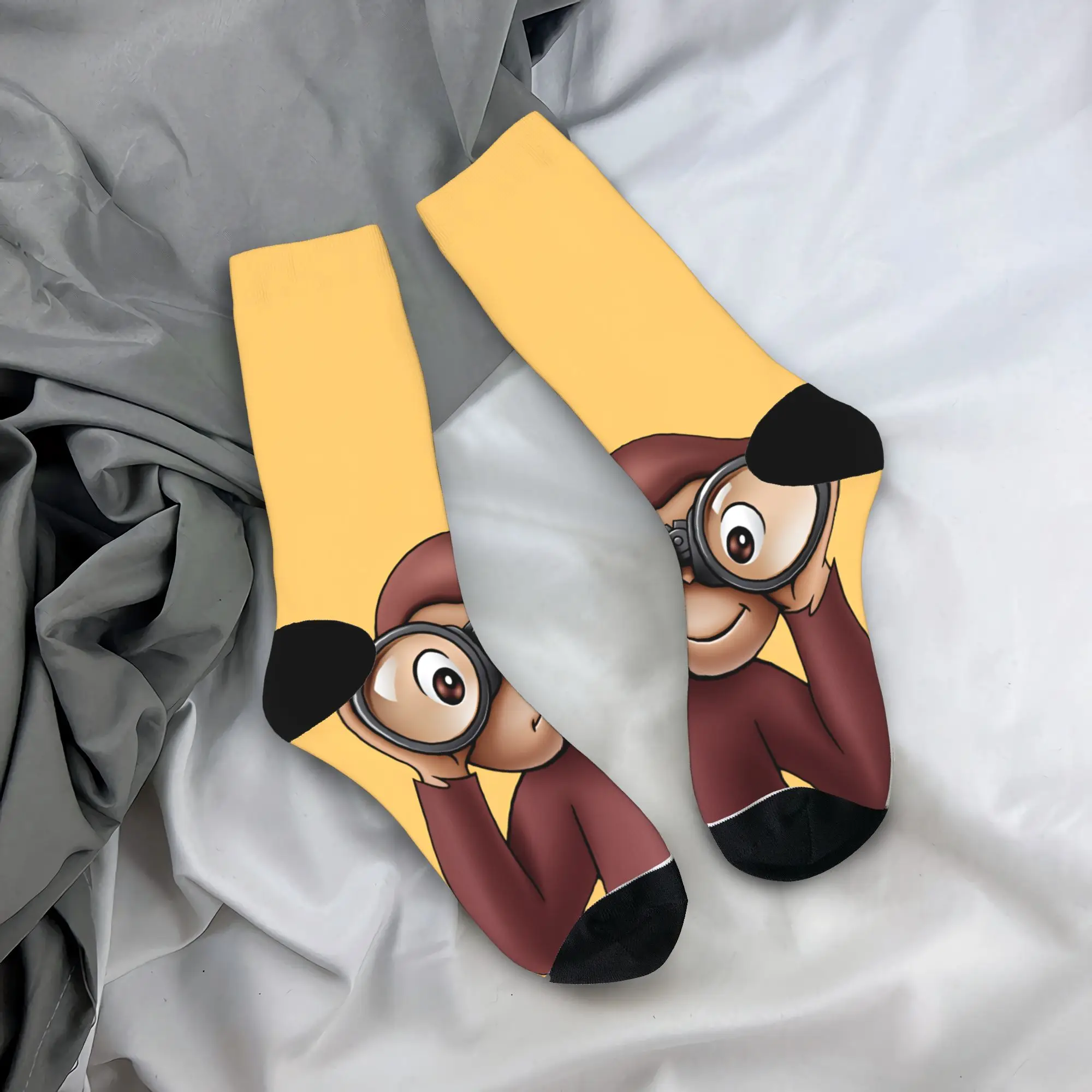 Men Socks The Curious Monkey  Stockings Spring Funny Soft Socks Design Skateboard Non Slip Socks