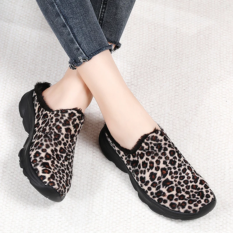 STRONGSHEN donne leopardo mezze pantofole inverno caldo peluche scarpe Indoor Soft Light antiscivolo Open Toe pantofole da casa scarpe da passeggio