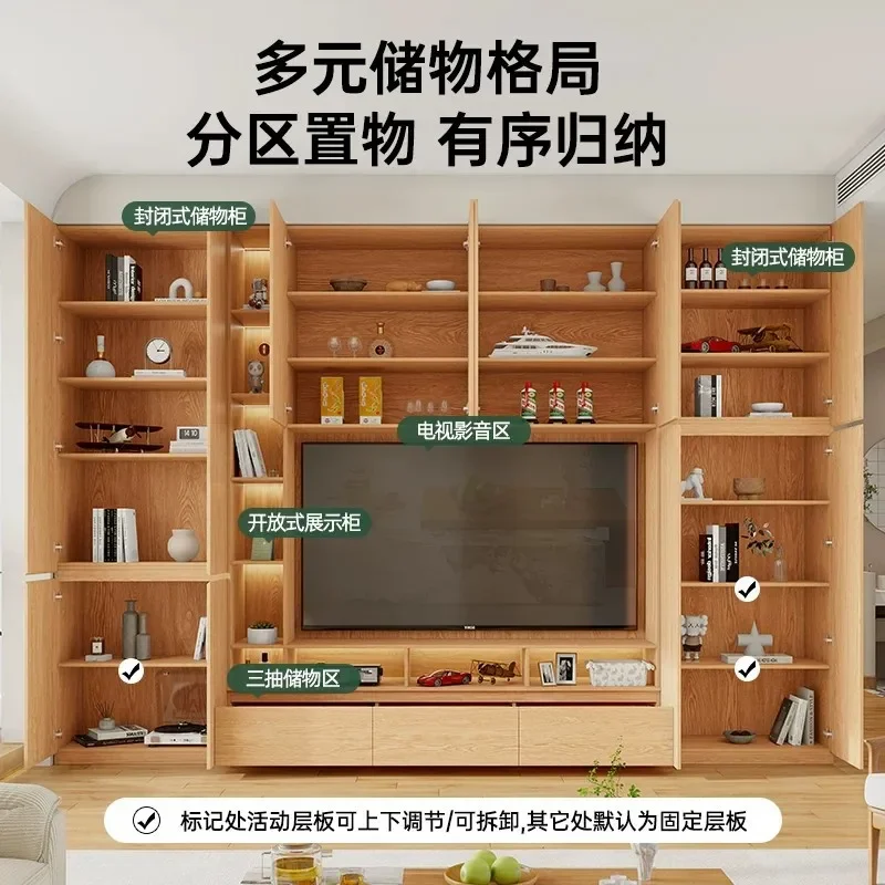 Storage and storage integrated living room household background against the wall solid wood floor