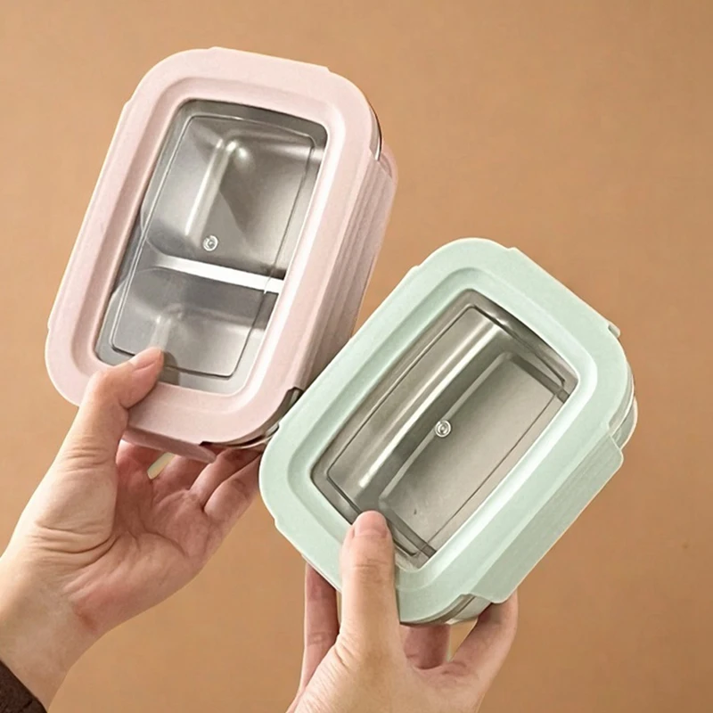 304 Stainless Steel Divided Bento Lunch Box with Detachable Lid Student Large Capacity Sealed Lunch Container A 230ML-AD23 view 2