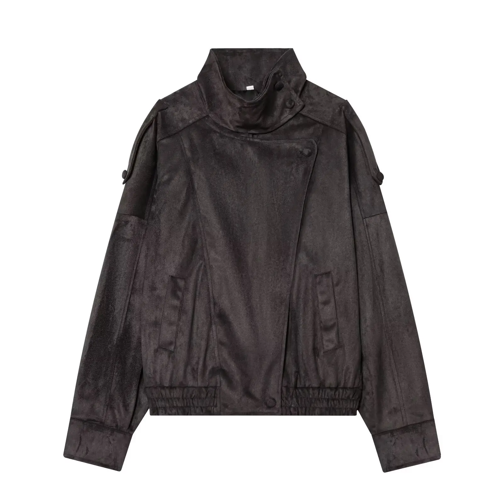 Faux Leather Jacket Long Sleeve Biker Outerwear for Women - Chocolate Brown