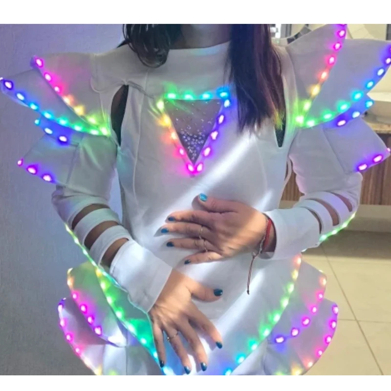 Full Color LED Dress Luminous Costume for Women Glowing Skirt DJ GoGo Singer Nightclub Bar Light up Clothing Sexy Lead Dancer