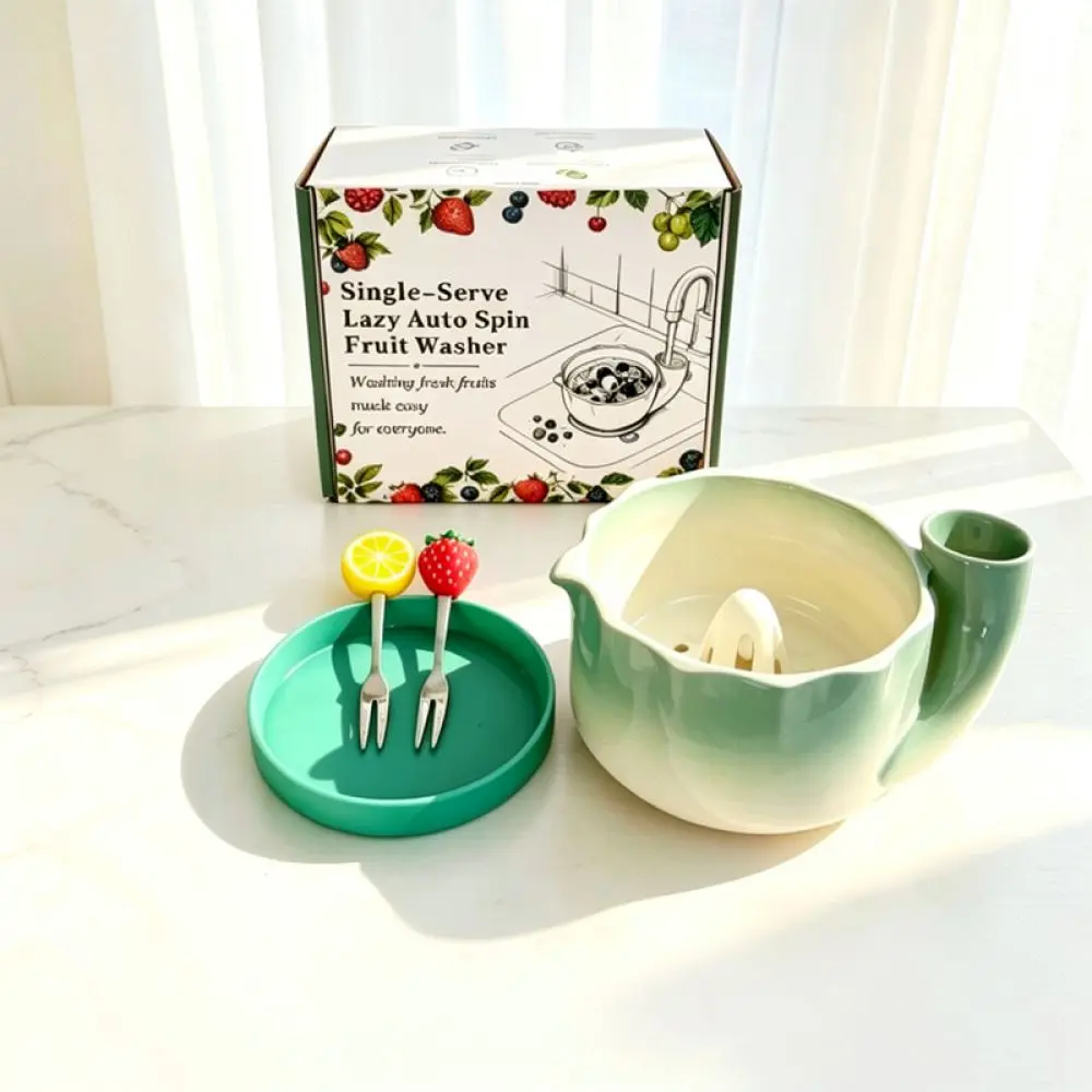 Ceramic Rotating Fruit Basket Automatic Drainer Bowl Modern Kitchen Vegetable Washer Compact Tableware Storage Gadget