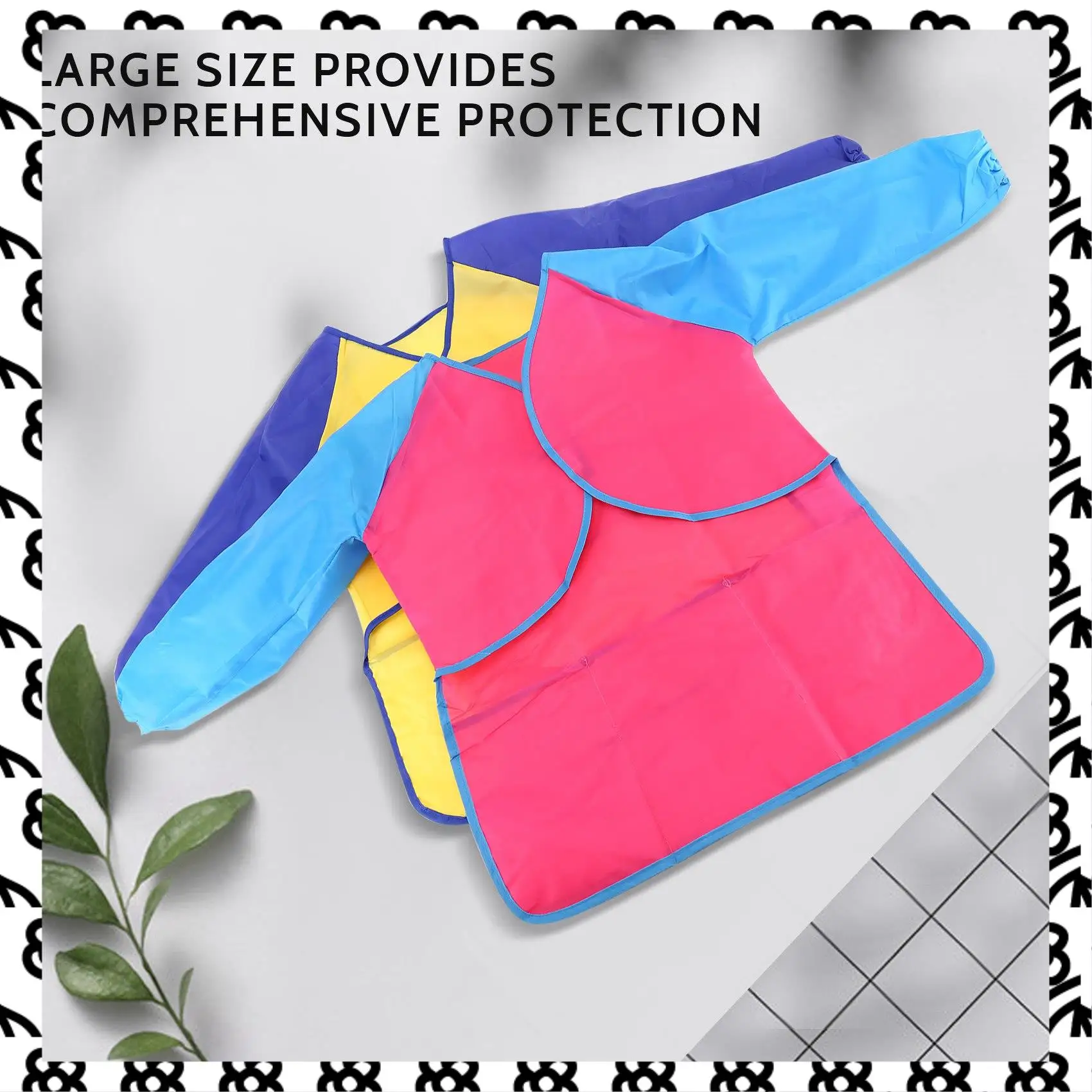 

A07I Pack Of 2 Kids Art Smocks, Children Waterproof Artist Painting Aprons Long Sleeve With 3 Pockets For Age 2-6 Years