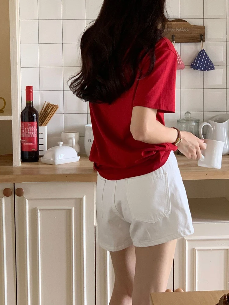 Hohe Taille, schlankmachende Farbe, Doppelket Denim Orts, faionable, vielseitig, Basic Sle East Gate, lässiger Reißverschluss