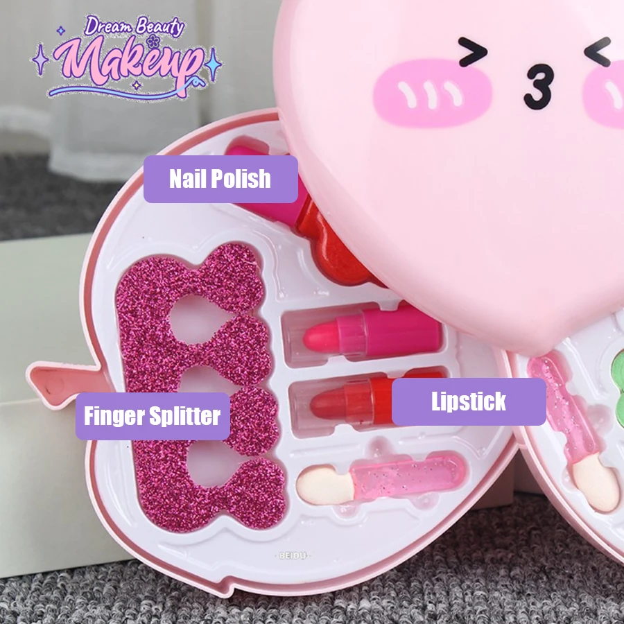 여아용 미용 장난감 메이크업 키트, 공주 진짜 세탁 가능한 척 놀이 화장품 세트, 거울이 있는 장난감, 무독성 및 안전