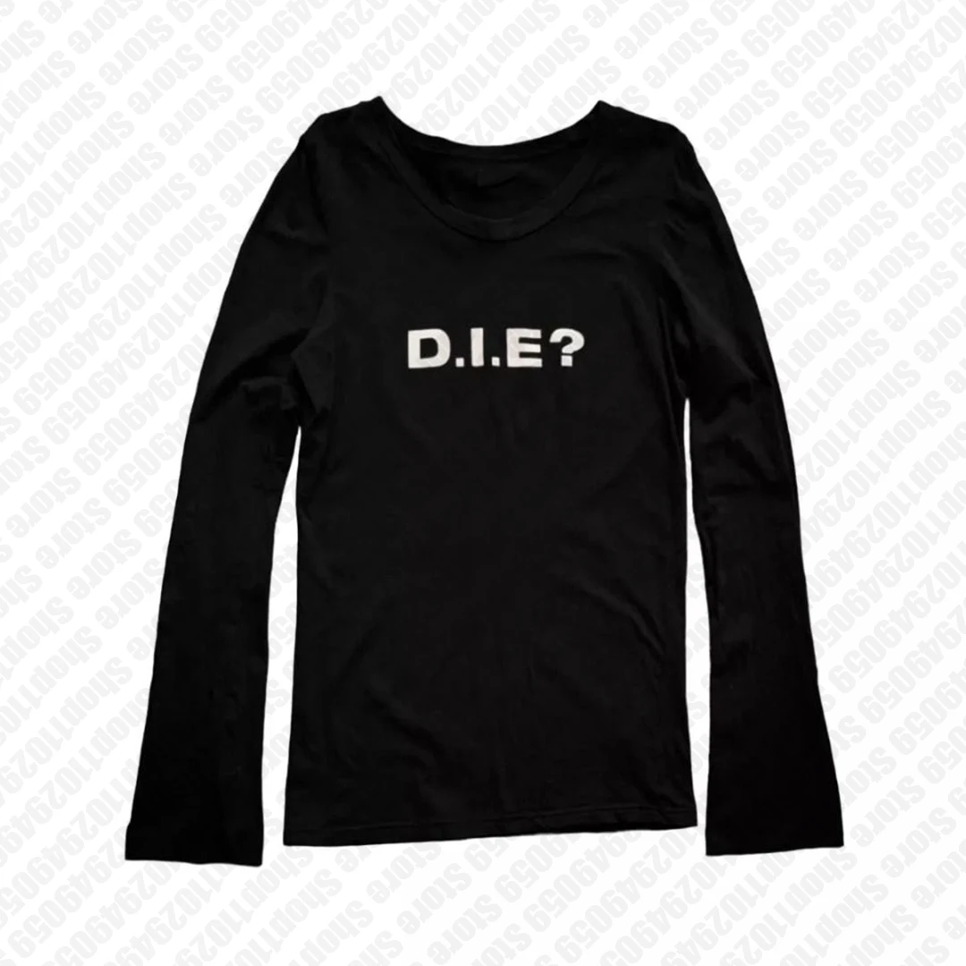 Aesthetic Punk Vintage Goth Graphic Emo Girls Y2k Clothes Crop Tops Letter Baby Tees Streetwear Long Sleeve T-Shirt 2000s Tops