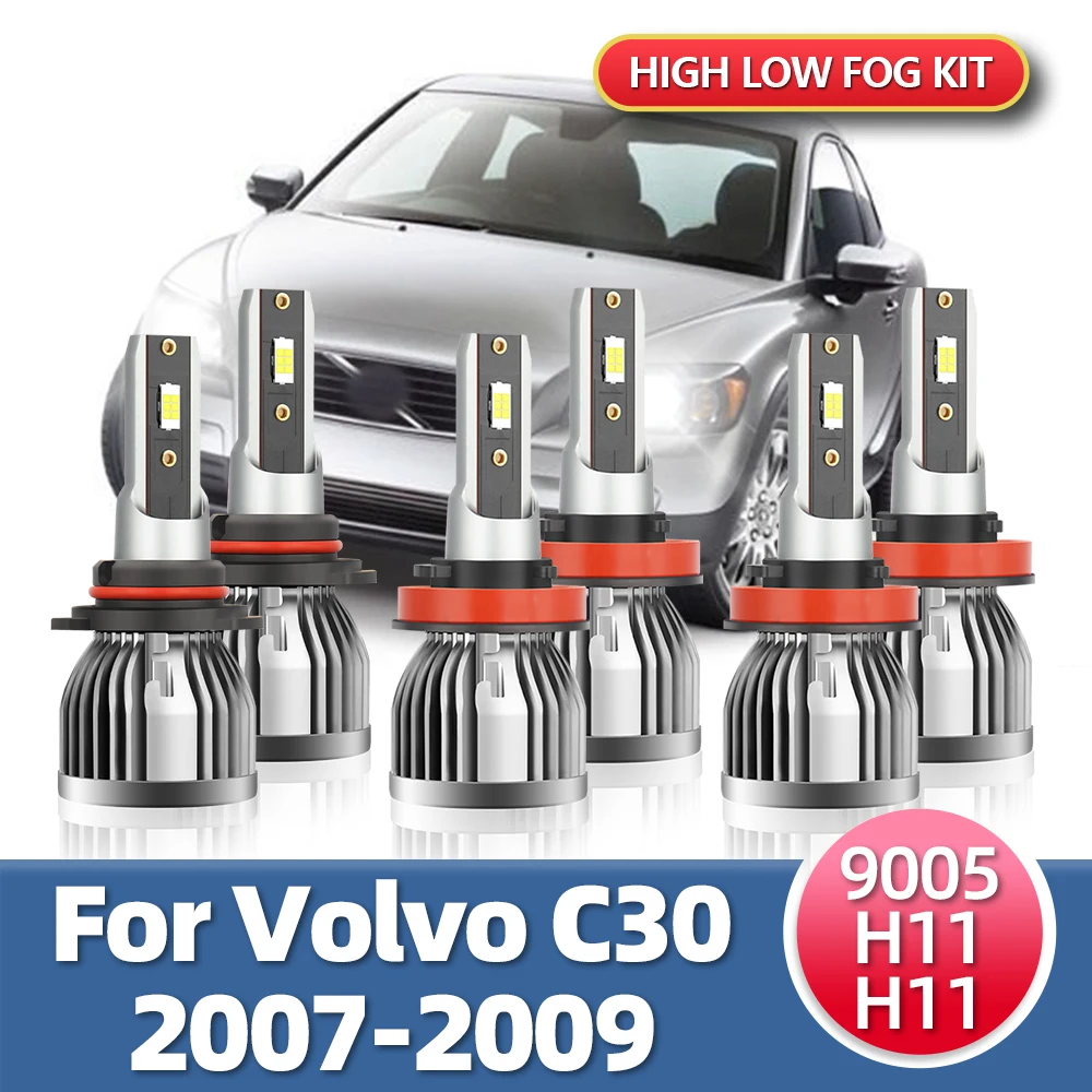 

6x LED Combo Headlights Fog Lamp CSP Bulbs 9005 H11 H9 H8 Brightness High Low Foglight Kit For Volvo C30 2007 2008 2009