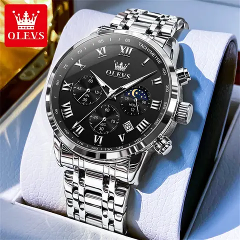 OLEVS Uhren Mann 5529 Multifunktionale Chronograph Quarzuhr Wasserdicht Leuchtende Mondphase Uhren Für Mann Geschenke Reloj