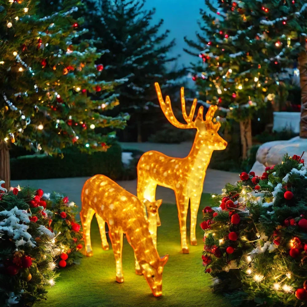 New Style Outdoor LED Lighted Acrylic 3D Reindeer Motif Christmas Decorations 220V Warm White for Home and Holiday Decorations