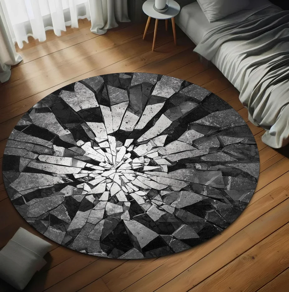

Однотонный круглый коврик с эффектом треснувшего стекла, нескользящий, машинная стирка, для гостиной, спальни, прихожей, балкона, декор для гостиной