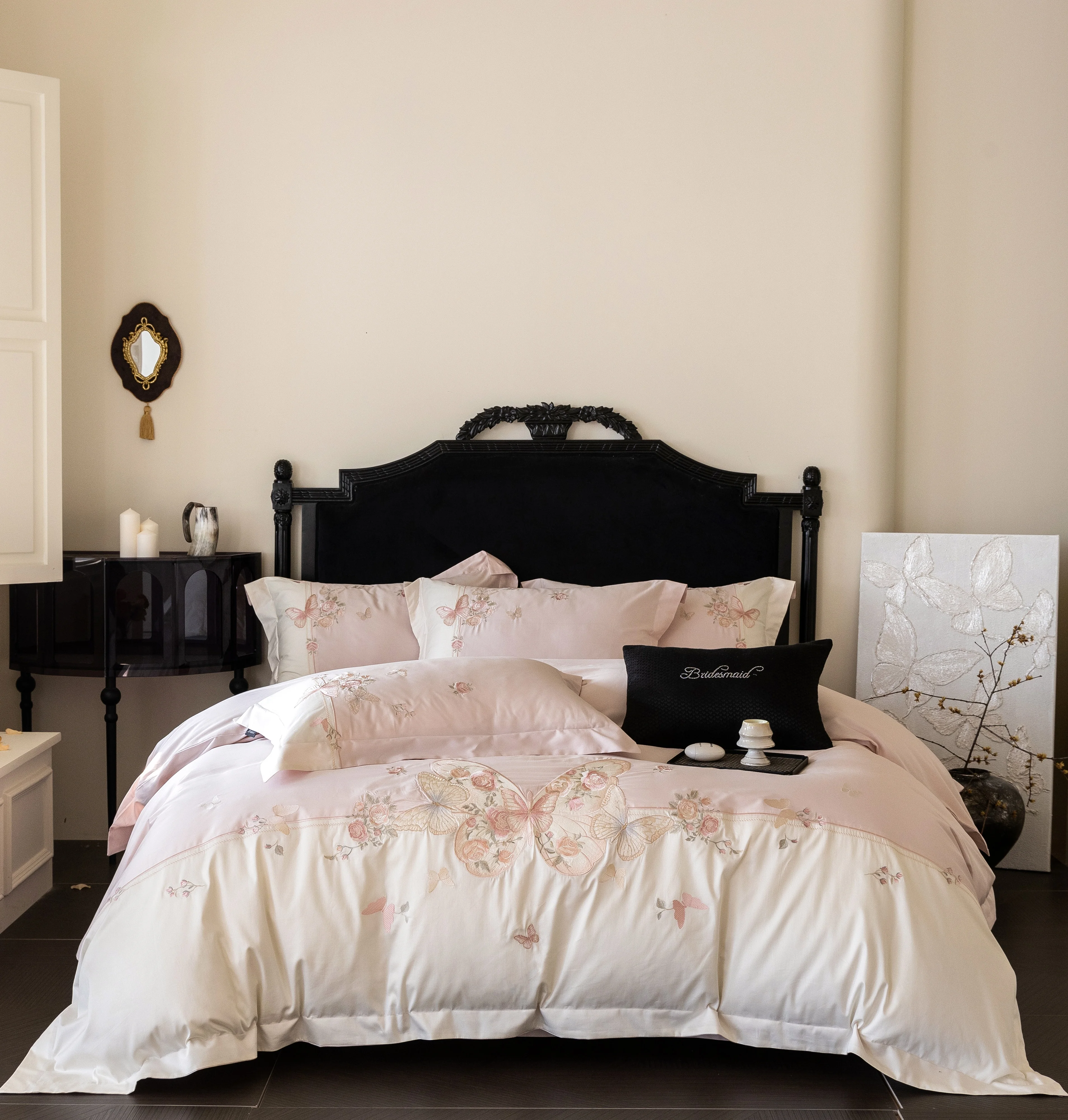 

Luxury 100% Cotton 4-Piece Bedding Set, Floral Butterfly Duvet & Full Sheet, Queen Size