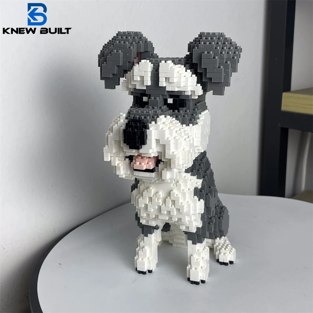 Knew construído schnauzer cão modelo micro mini blocos de construção brinquedo perfeito para entusiastas do animal de estimação adorável peça