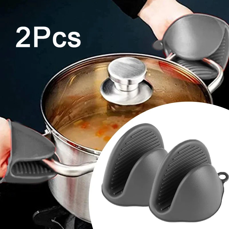 

2pcs Mini Oven Gloves Silicone Heat Resistant Cooking Gloves Insulated Non-slip Gloves Clip Pot Rack Cooking Oven Gloves