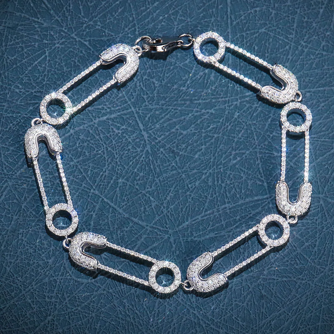 Provence Moissanite Paper Clip Chain for Women Round Cut 7.5 Inch K Gold Paper Clip Bracelets Cuban Chain Bracelet