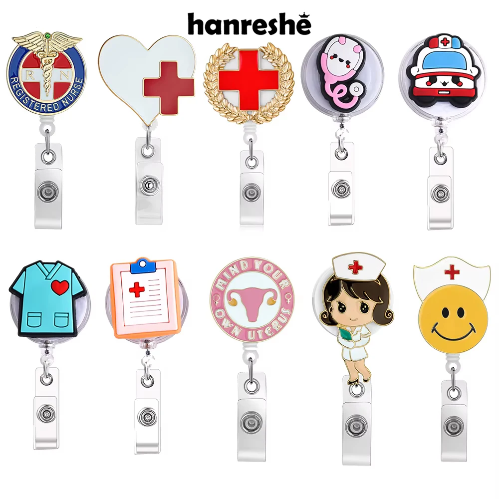 Hanreshe Doctor Badge Reels Retractable Set Medical Enamel Charm Caduceus Work Badge Clip Medicine Gift for Nurse Medical Staff