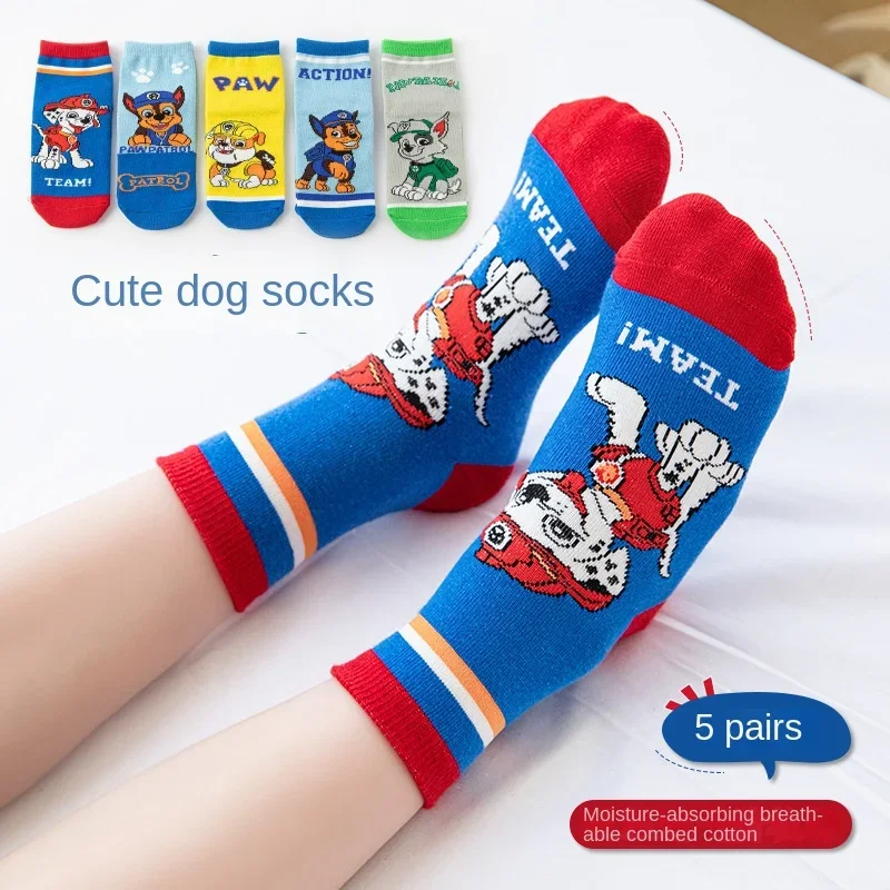 5 Pairs Paw Patrol Kids Socks Cotton Boys Cute Cartoon Socks for Children Baby Casual Socks Autumn Soft Clothing Accessories New