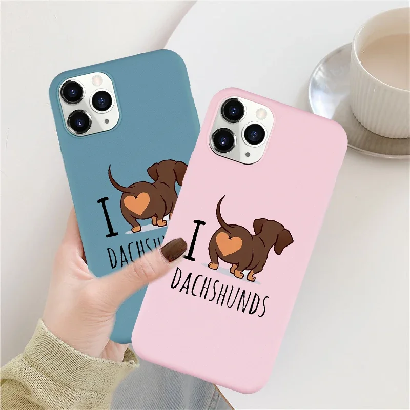 Kawaii I Love Dachshunds Letter Phone Case for IPhone 11 13 14 15 Pro 12 XS MAX 7 XR X SE20 8 Plus Cute Dog Soft Silicone Cover