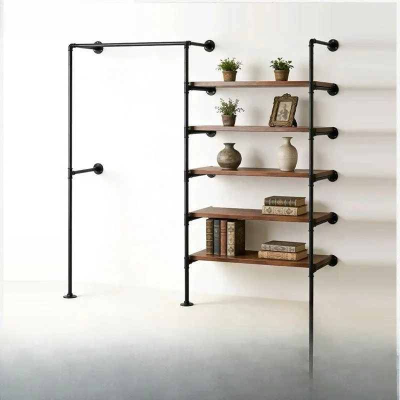 Wall display rack Clothing store Multi-layer assembly Hanging rack Industrial water pipe storage rack Vintage baffle storage rac