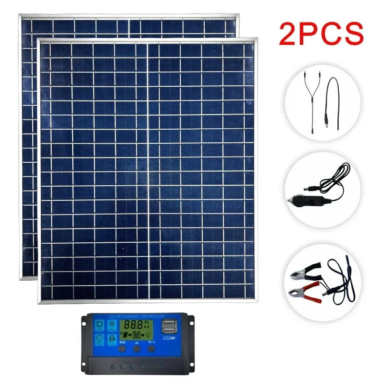 1000W /500WSolar Panel Kit 12V Zonnepaneel 100A Controller USB-poort Draagbare zonne-batterijlader voor buiten kamperen Mobiele RV