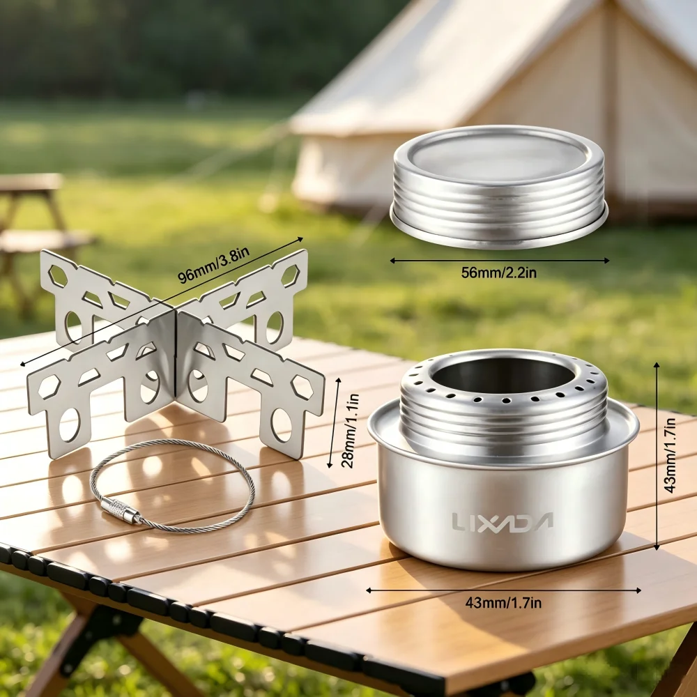Portable Mini Alcohol Camping Stove with Foldable Stand, Compact Stainless Steel Alcohol Furnace for Outdoor Picnic Cooking