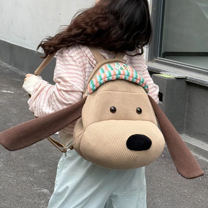 New Cute Oversized Curly Fur Dog Backpack Large Capacity Plush Animal Shoulder Bag Kawaii Cartoon Travel Bag for Women Girls