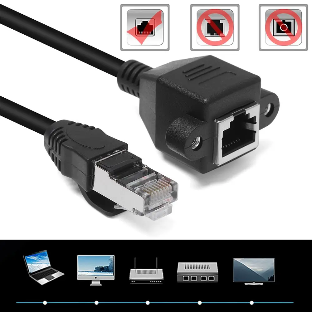 Praktis Sekrup Panel Mount Adaptor Profesional Kabel Ekstensi Ethernet Kabel Jaringan LAN RJ45 Laki-laki Ke Perempuan untuk PC Laptop