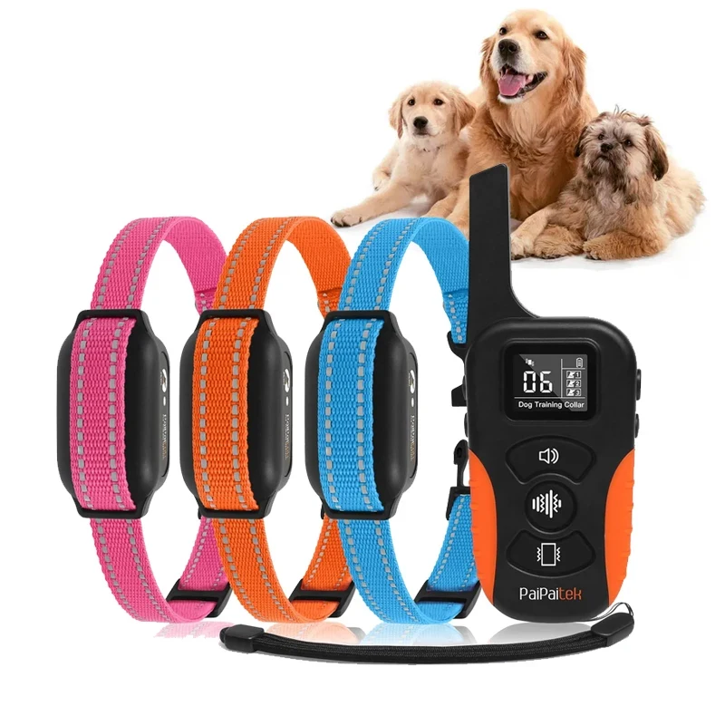 

3300ft Vibrating Collar With Vibration, Beep,Safety Lock,Waterproof & Rechargeable Dog Training Collars Buzz Collar For 3 Dogs