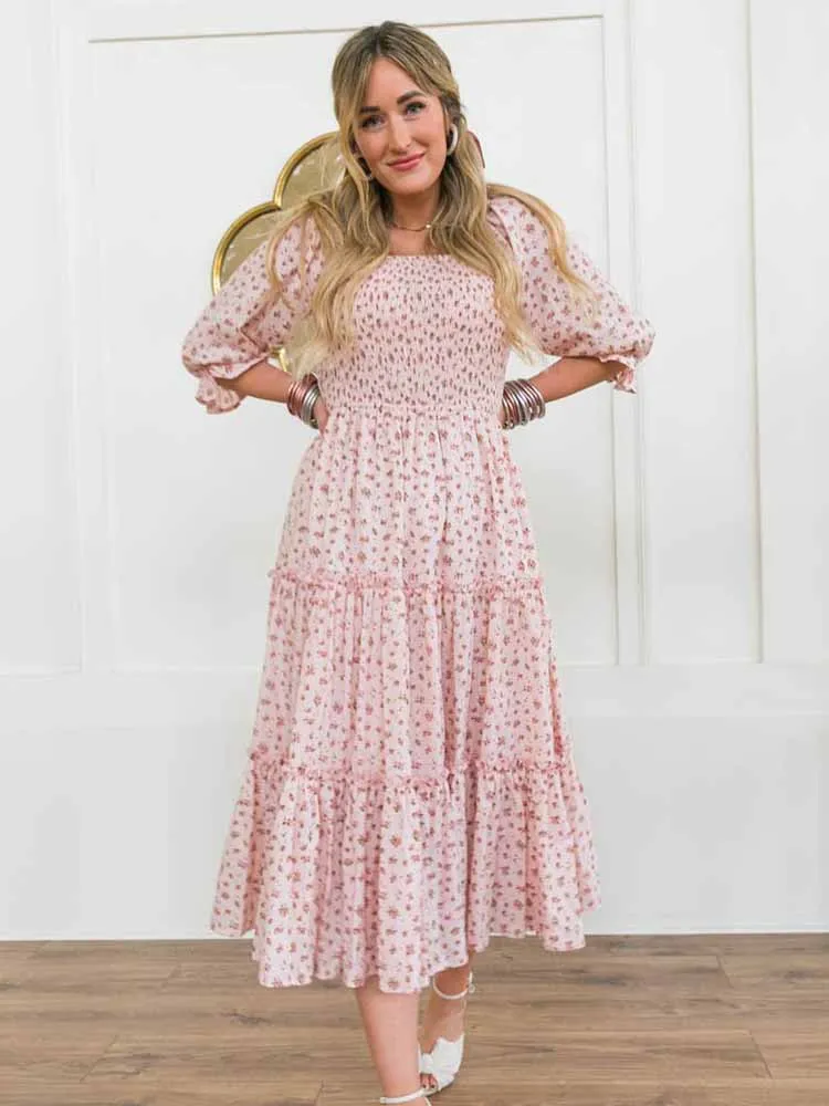 Women\'s Long Dresses Fashion Floral Ladies Dress Vestidos Vintage Holiday Long Dresses Maid Dress Vestidos Femal Elegant Dresses