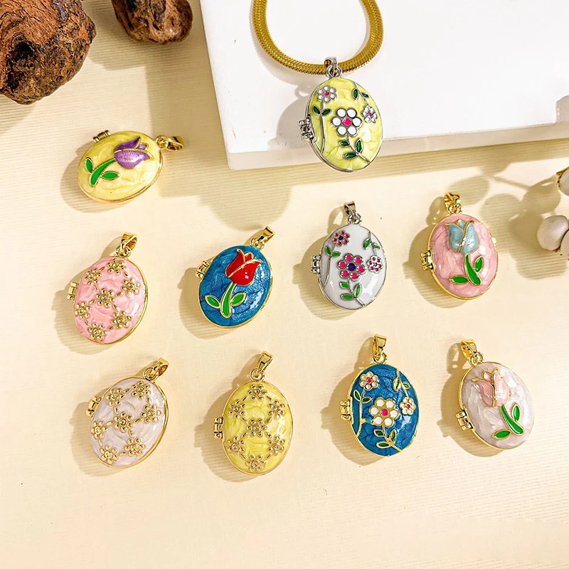 10pcs/lot Jewelry Accessory  DIY Copper French Palace Style Flower Photo Box Charms Pendants