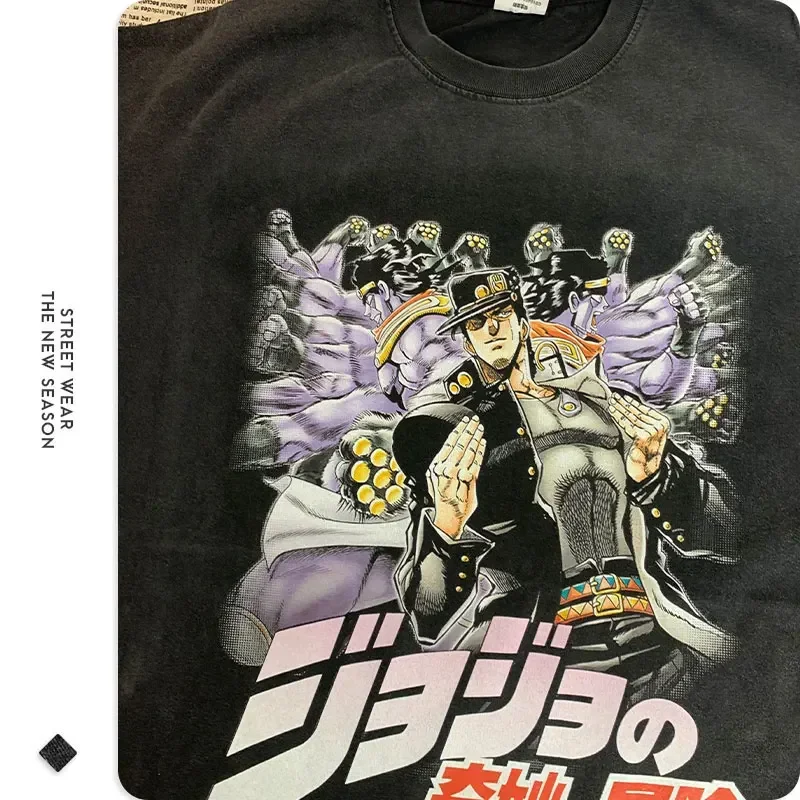 Bandai JOJO T-shirt Oversized Vintage Washed Stardust Crusaders T Shirts Manga JOJO DIO Jotaro Jolyne Jean Pierre Tops Tees Men