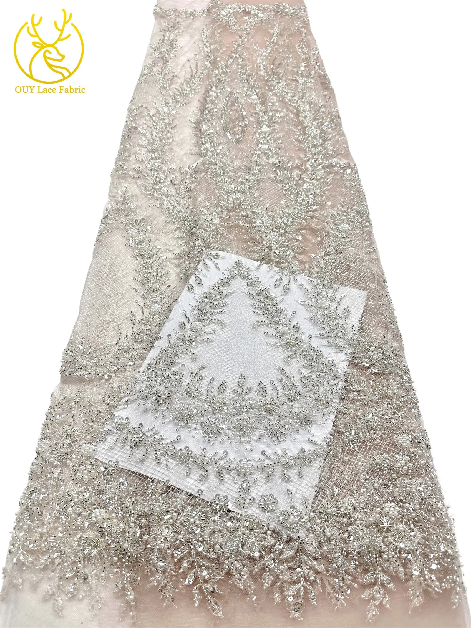 Modischer nigerianischer Brautkleidstoff mit Perlen und Spitze, 2026 neues Design, französische Netzspitze, afrikanischer Pailletten-Spitzenstoff für Hochzeitskleider zum Nähen – Detail 20