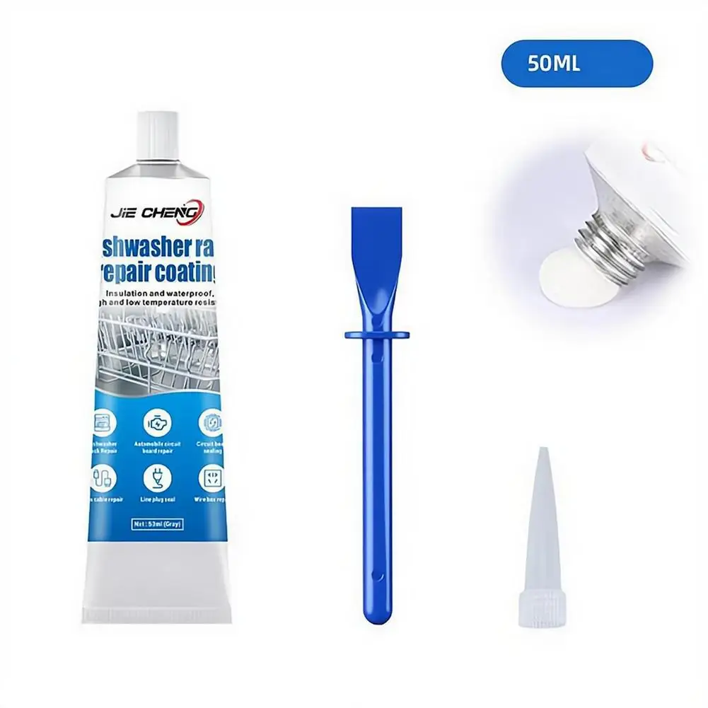 50ml Dishwasher Rack Repair Coating Kit Anti-Rust Glue Paint with Scraper Tip Waterproof Metal Basket Refurbishment Sealant