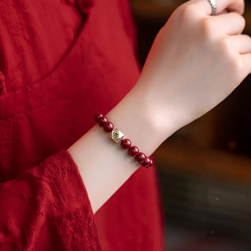 2026 New Cinnabar Zodiac Bracelet: Horse Sign Mahasthamaprapta Bodhisattva Luck Beads, Women/Couple Gift