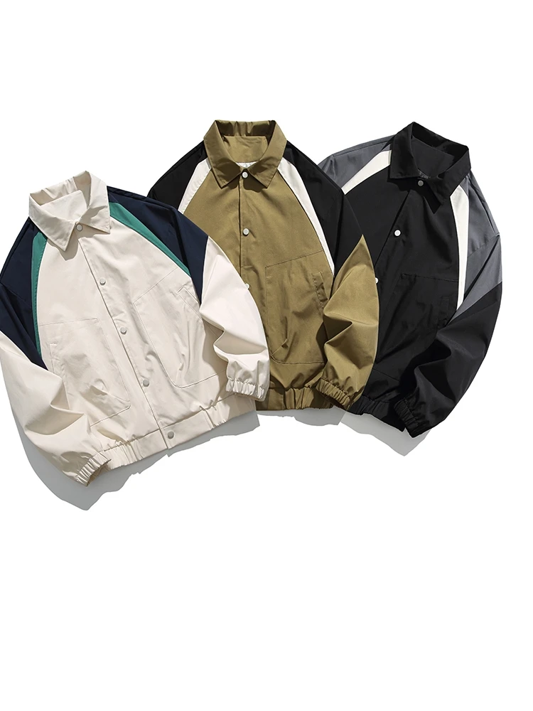 

Couples Sle Casual Loose Jaet with ket Design Color Blo Spring Autumn Men's Faion Outerwear Long Sve Coat